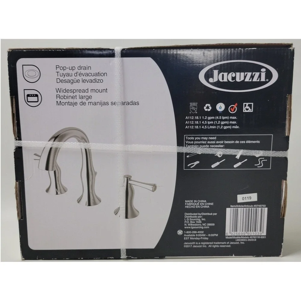 Jacuzzi Alistair Widespread Bathroom Faucet Chrome 0749750 67601W-6001 New